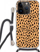 Case Company® - Hoesje met koord geschikt voor iPhone 14 Pro hoesje met Koord - Panter - Telefoonhoesje met Zwart Koord - Extra Bescherming aan alle Kanten en Over de Schermrand