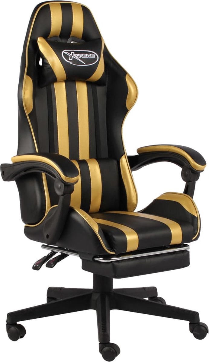 Prolenta Premium - Racestoel met voetensteun kunstleer zwart en goudkleurig