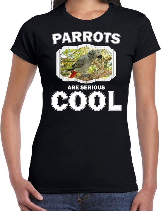 Dieren papegaaien t-shirt zwart dames - parrots are serious cool shirt - cadeau t-shirt grijze roodstaart papegaai/ papegaaien liefhebber S