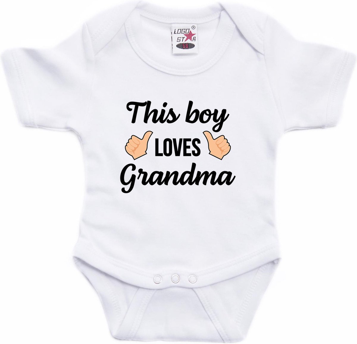This boy loves grandma tekst baby rompertje wit jongens - Cadeau oma - Babykleding 80
