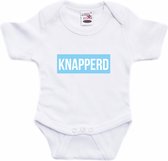 Knapperd tekst baby rompertje blauw/wit jongens - Kraamcadeau - Babykleding 92