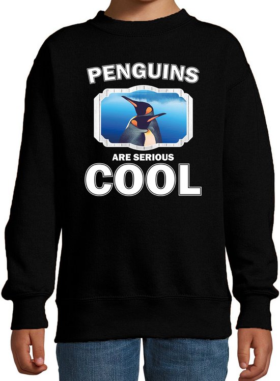 Dieren pinguins sweater zwart kinderen - penguins are serious cool trui jongens/ meisjes - cadeau pinguin/ pinguins liefhebber - kinderkleding / kleding 110/116