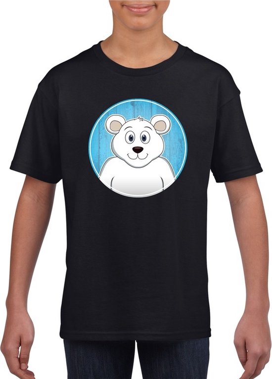 Kinder t-shirt zwart met vrolijke ijsbeer print - ijsberen shirt - kinderkleding / kleding 122/128