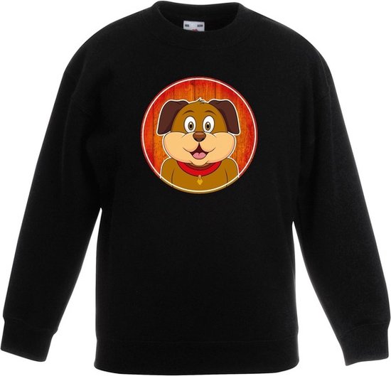 Kinder sweater zwart met vrolijke hond print - honden trui - kinderkleding / kleding 122/128
