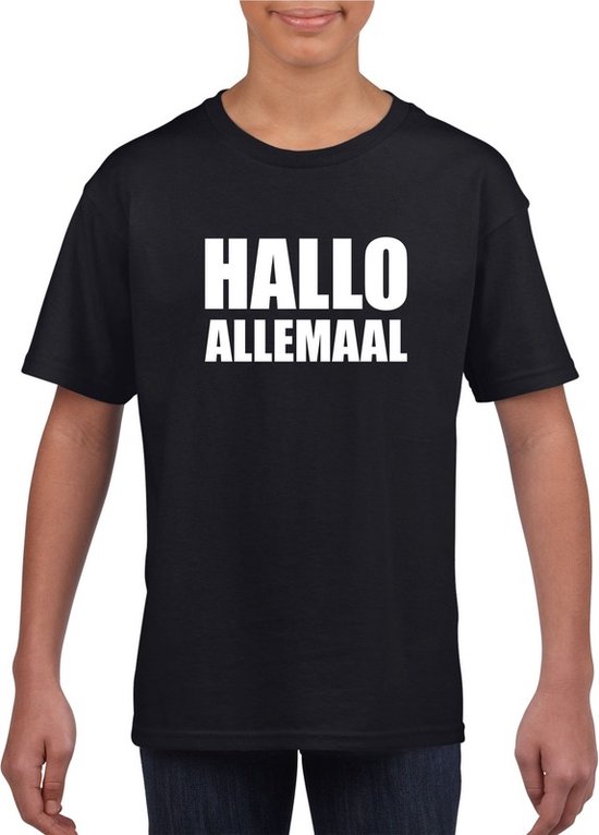 Hallo allemaal tekst zwart t-shirt voor kinderen 146/152