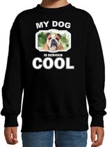 Engelse bulldog honden trui / sweater my dog is serious cool zwart - kinderen - Engelse bulldogs liefhebber cadeau sweaters - kinderkleding / kleding 152/164