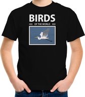 Dieren foto t-shirt Zilverreiger vogel - zwart - kinderen - birds of the world - cadeau shirt vogel liefhebber - kinderkleding / kleding 122/128