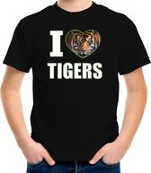 I love tigers t-shirt met dieren foto van een tijger zwart voor kinderen - cadeau shirt tijgers liefhebber - kinderkleding / kleding 158/164