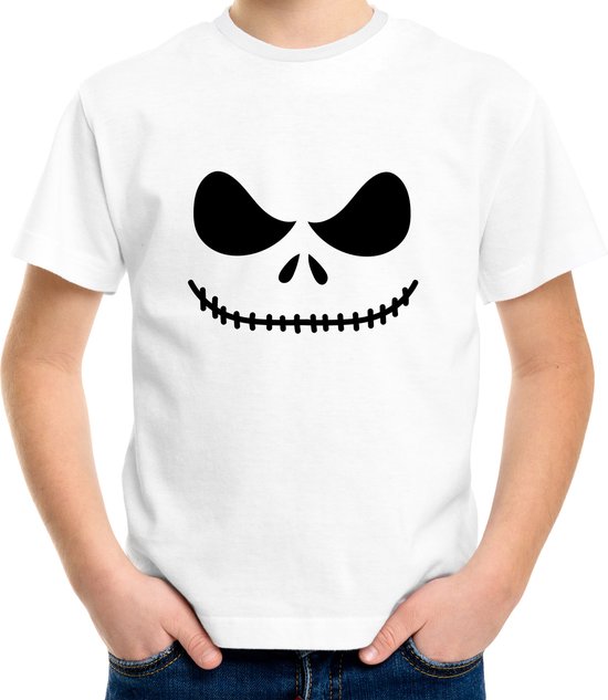 Skelet gezicht Halloween verkleed t-shirt wit voor kinderen 122/128