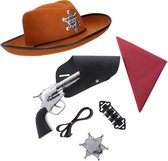 Cowboys speelgoed/verkleed accessoires met cowboy hoed bruin 6-delig