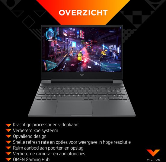 Victus by HP 15-fb0250nd AMD Ryzen™ 7 5800H Laptop 39,6 cm (15.6") Full HD 16 GB DDR4-SDRAM 512 GB SSD NVIDIA GeForce RTX 3050 Ti Wi-Fi 6 (802.11ax) Windows 11 Home Zwart