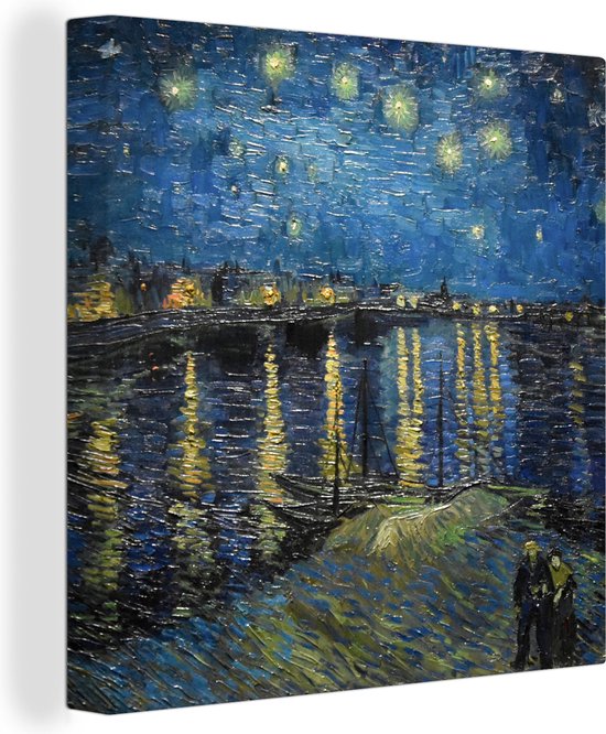 Canvas - Schilderij Van Gogh - Sterrennacht boven de Rhône - Brug - Oude meesters - 20x20 cm - Wanddecoratie - Slaapkamer