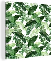 Canvas Schilderij Bladeren - Tropical - Jungle - Patroon - 90x90 cm - Wanddecoratie