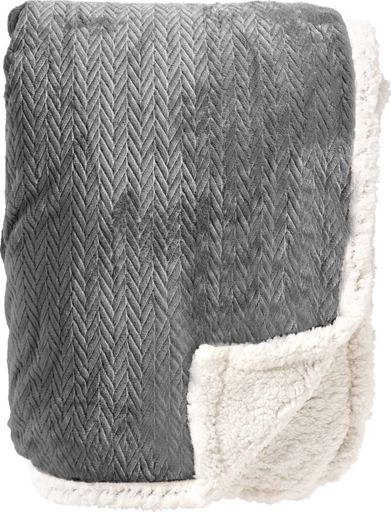 Dutch Decor - BOBBY - Plaid 150x200 cm - fleece deken met sherpa voering - Charcoal Gray - antraciet