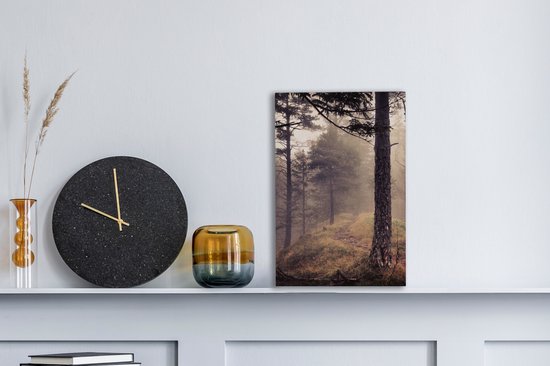 Tableau sur toile Brume - Décoration d'automne - Nature - Forêt - 20x30 cm - Décoration murale