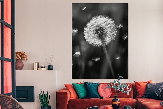 Canvas schilderij 120x160 cm - Wanddecoratie Paardenbloem - Zwart - Wit - Plant - Muurdecoratie woonkamer - Slaapkamer decoratie - Kamer accessoires - Schilderijen
