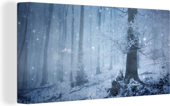 Canvas Schilderij Bos - Winter - Sneeuw - 80x40 cm - Wanddecoratie