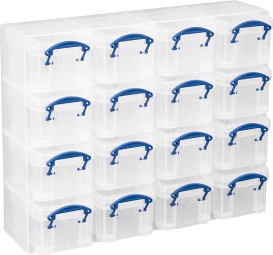 Cube mural Really Useful Box avec 16 x 014 litres transparent