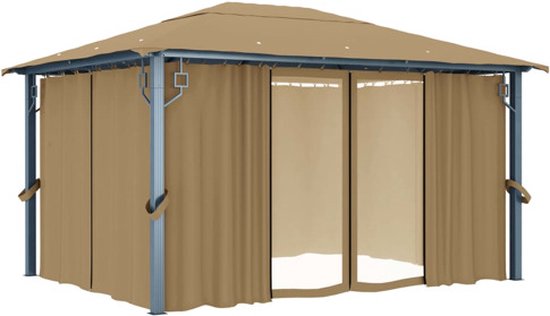 vidaXL Tonnelle avec rideau 400x300 cm Aluminium Taupe