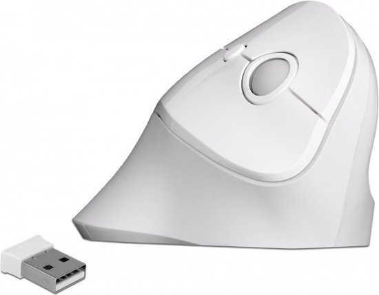 DeLOCK ergonomische draadloze USB muis met 6 knoppen - 800-1600 DPI / wit