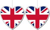 2x stuks engeland/United Kingdom vlag hangdecoratie hartjes vorm karton 14 cm - Brandvertragend - Feestartikelen/decoraties