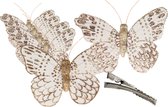Decoratie/kerst vlinders op clip - 10 x 8 cm - goud glitter - 24x stuks