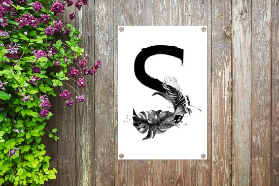 Décoration de jardin Jungle lettre S - noir et blanc - 40x60 cm - Poster jardin - Tissu jardin - Poster extérieur