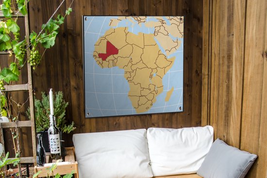 Affiche de jardin Illustration du Mali sur la carte africaine 100x100 cm - Toile de jardin / Toile d'extérieur / Peintures d'extérieur (décoration de jardin)