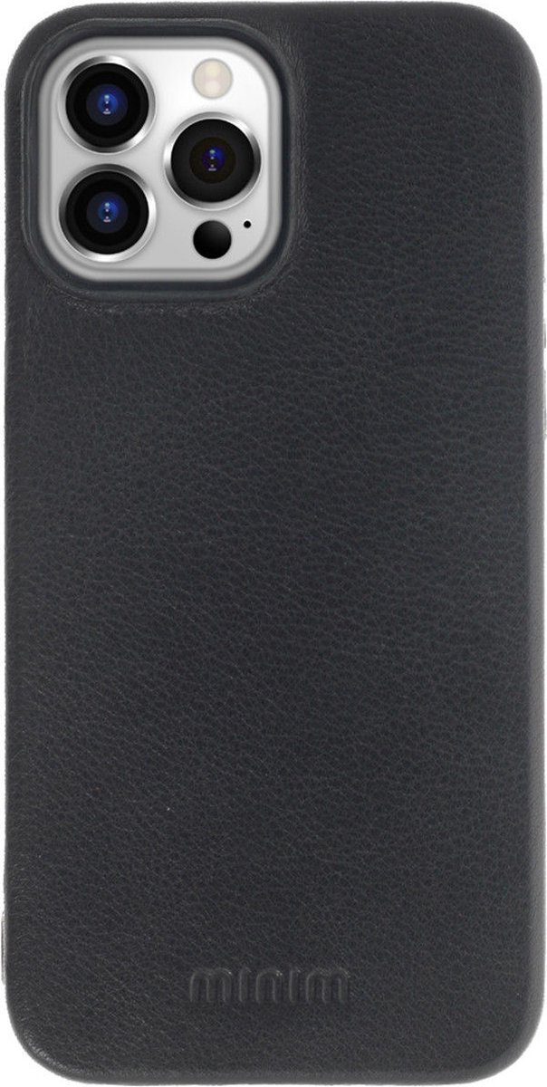 Minim Hoesje Back Cover Echt Leer Zwart Geschikt voor Apple iPhone 14 Pro Max