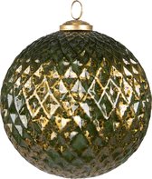 Clayre & Eef Kerstbal XL Ø 15 cm Groen Goudkleurig Glas Kerstdecoratie