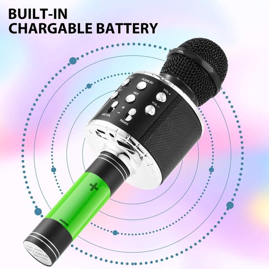 Fede Microphone de karaoké Bluetooth sans fil avec lumière LED  multicolore