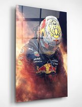 Luxe Max Verstappen On Fire Red Bull Glasschilderij - Inclusief Ophangsysteem - Formaat 70x50