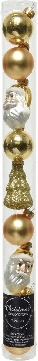 Decoris Kerstfiguurset glas koker 9 stuks  goud