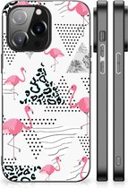 GSM Hoesje iPhone 14 Pro Max Leuk TPU Back Cover met Zwarte rand Flamingo Triangle