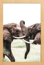 JUNIQE - Poster in houten lijst Elephants at Play -20x30 /Bruin