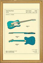 JUNIQE - Poster met houten lijst Guitar 3 -40x60 /Blauw & Ivoor