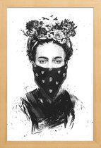 JUNIQE - Poster met houten lijst Rebel Girl -13x18 /Wit & Zwart