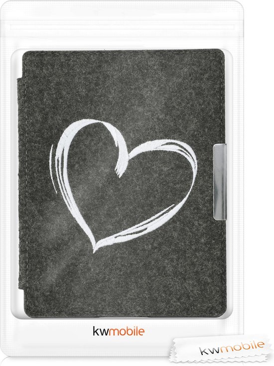 kwmobile hoes geschikt voor Kobo Aura H2O Edition 2 - E-reader beschermhoes in wit / donkergrijs - Brushed Hart design van Merkloos — afbeelding 4
