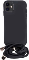 Fonu Siliconen Backcase hoesje met koord iPhone 12 Mini Zwart