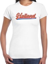 Wit t-shirt Holland / Nederland supporter Holland met Nederlandse wimpel EK/ WK voor dames S
