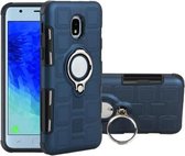 Voor Galaxy J3 (2018) Amerikaanse versie 2 in 1 kubus pc + TPU beschermhoes met 360 graden draaien zilveren ringhouder (marineblauw)