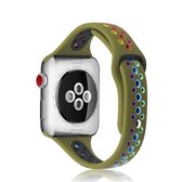 Regenboog siliconen horlogeband voor Apple Watch Series 6 & SE & 5 & 4 44 mm / 3 & 2 & 1 42 mm (olijfgroen)