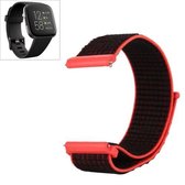 Voor Fitbit Versa / Versa 2 nylon horlogeband met klittenband (zwart rood)
