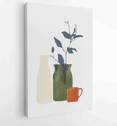 Floral and Foliage in bottle line art drawing with abstract shape 4  - Moderne schilderijen – Vertical – 1920148478 - 40-30 Vertical