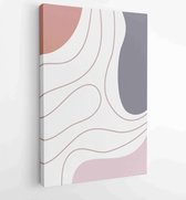 Earth tone background foliage line art drawing with abstract shape and watercolor 3 - Moderne schilderijen – Vertical – 1921715399 - 80*60 Vertical