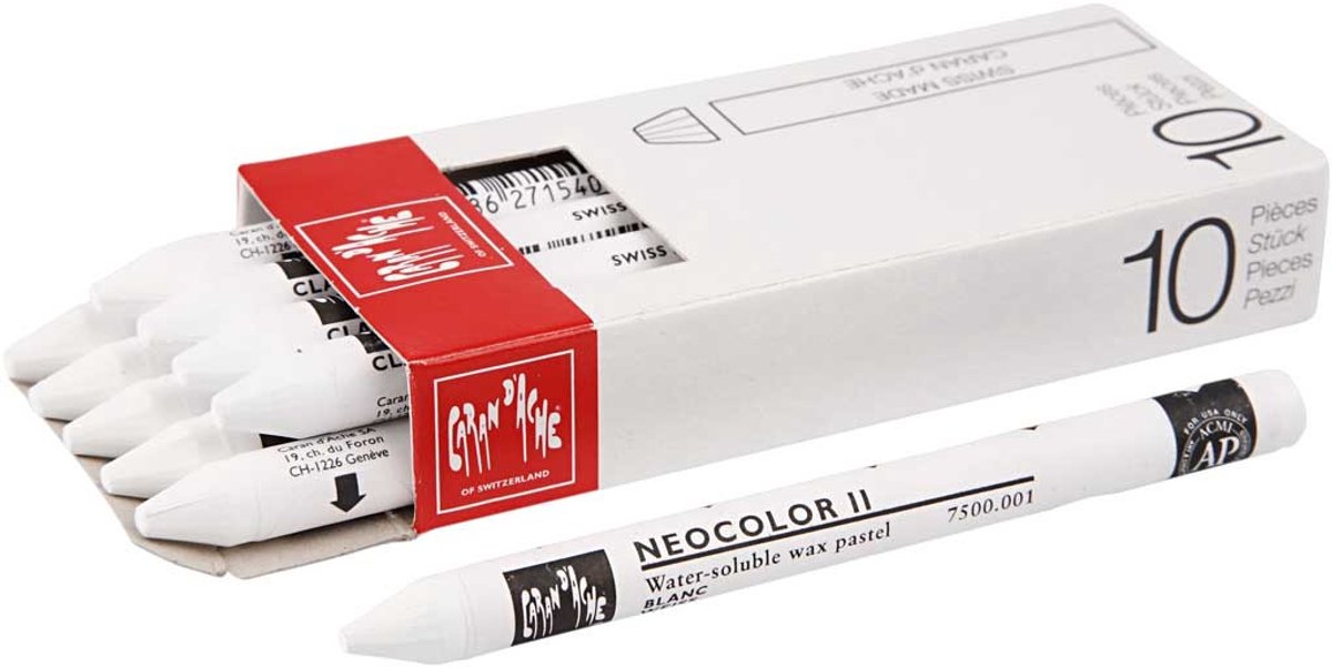CARAN D’ACHE Neocolor II, L: 10 cm, dikte 8,5 mm, white (001), 10 stuk