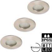 Lybardo inbouwspot Badkamer IP65 Nikkel + Philips CorePro LED GU10 5W 2700K Warm Wit Dimbaar Set van 3