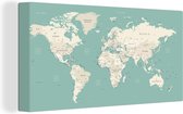 Canvas Wereldkaart - 160x80 - Wanddecoratie Wereldkaart - Blauw - Atlas