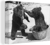 Deux ours qui batifolent en toile noir et blanc 2cm 40x30 cm - petit - Tirage photo sur toile (Décoration murale salon / chambre) / Animaux sauvages Peintures sur toile