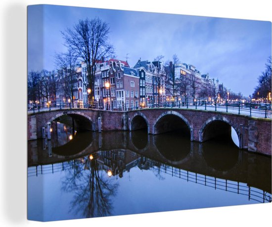 Canvas Schilderij Amsterdam - Winter - Water - 60x40 cm - Wanddecoratie